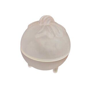 Vintage Pink Satin Glass Pink Orb Trinket Dish, Bow on Lid, Dresser Ring Holder